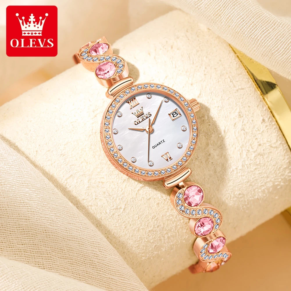 OLEVS 5633 Women Watch Dress Elegant All Diamond Bracelet Luxury Original Waterproof Watch HD Automatic Date Women Quartz Watch mbzr