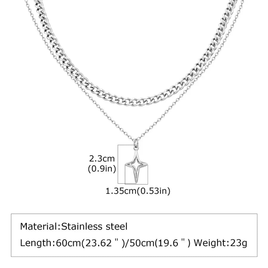 Vnox 2pcs/set Link Chain Chokers Four-point Star Pendant O-Chain Necklace Set for Men, Stainless Steel Silver Color Jewelry Gif