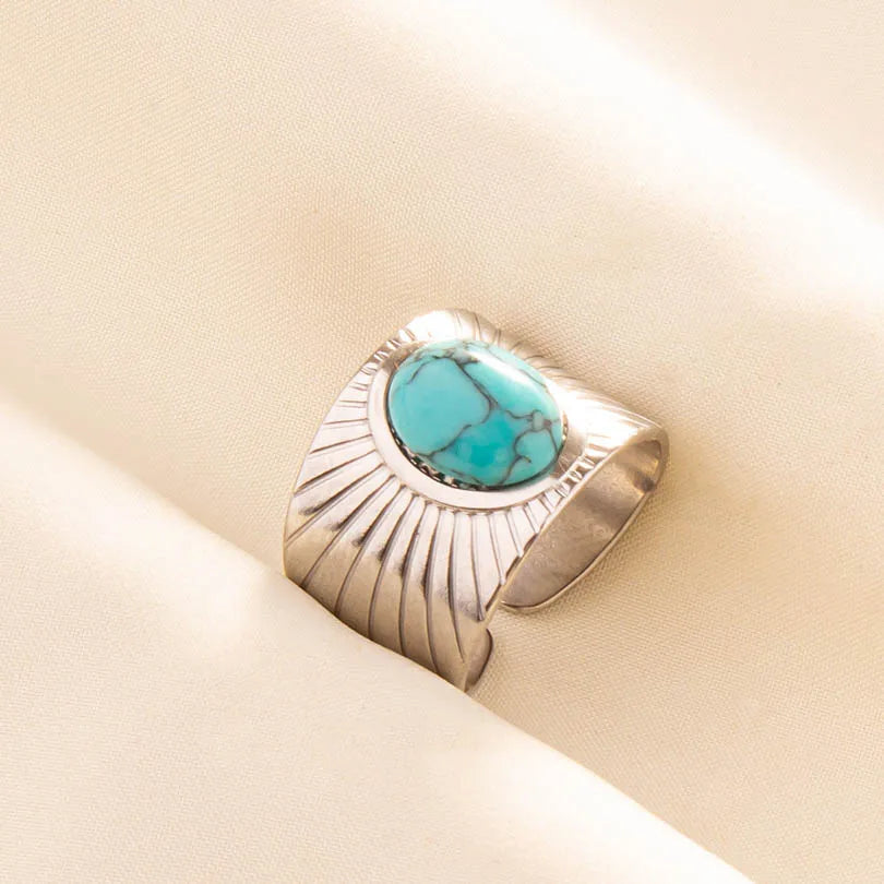 1pc Stainless Steel Boho Turquoise Open Finger Rings Trendy Adjustable Women Multi Layers Stackable