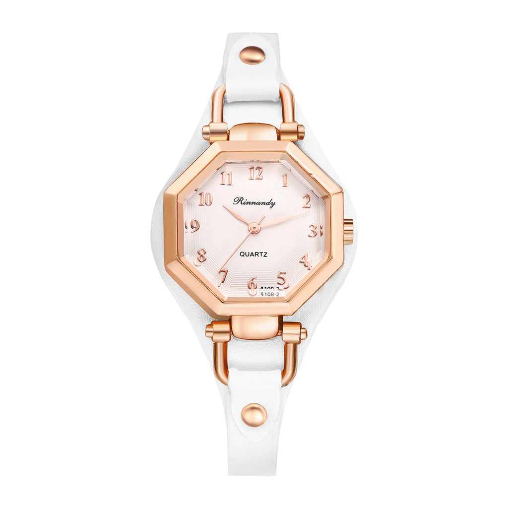 JewelryWe Women's Waterproof Quartz Watch Arabic Dial Leather Strap
