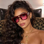 Retro Square Aviator Sunglasses — Burgundy Frames with a Cutout Bridge Design mbzr
