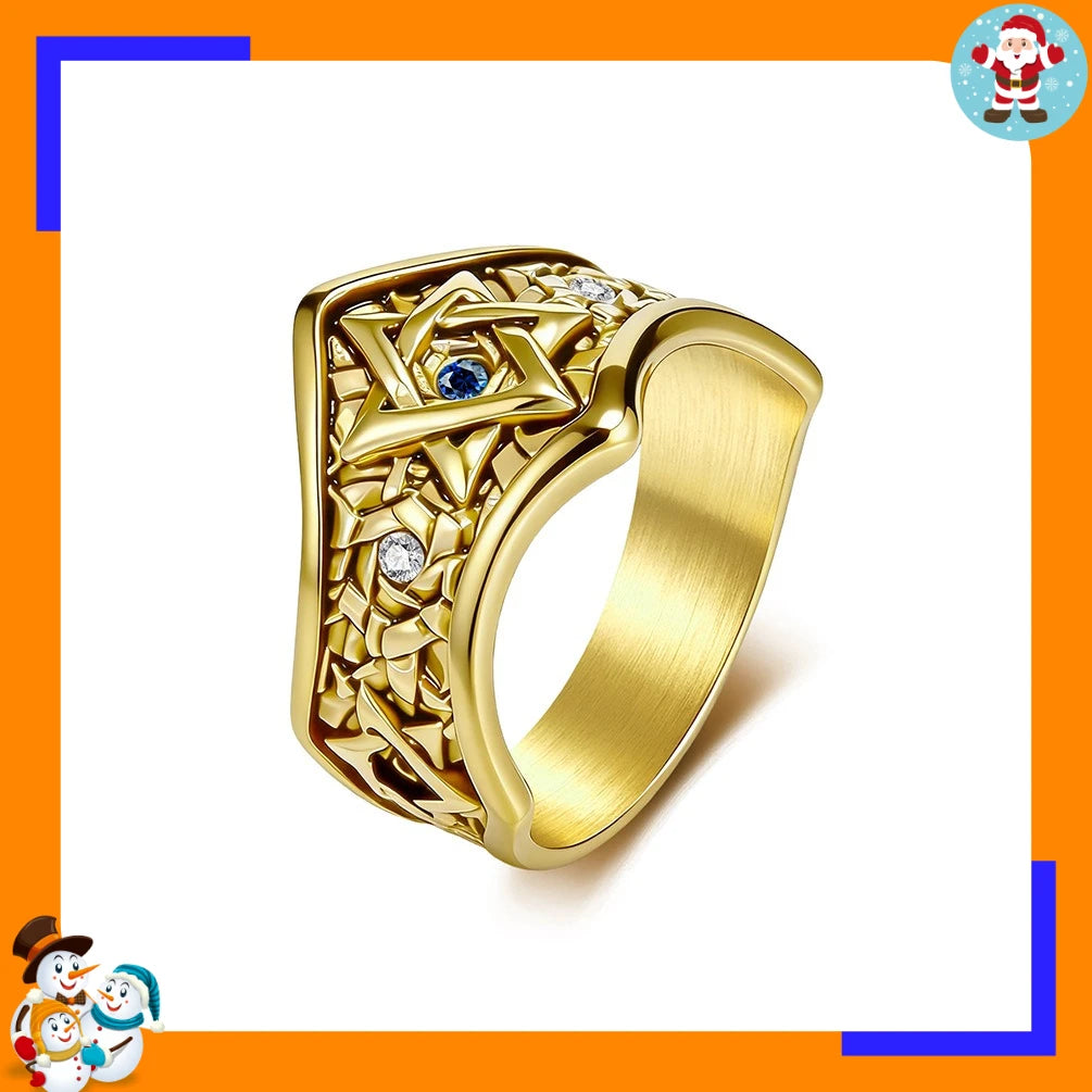 Hot Selling Hexagram Ring Titanium Steel with Sapphire David Star Vintage Ring Hand Jewelry