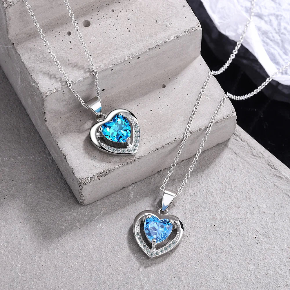 925 Sterling Silver Heart Blue Zircon Choker Necklaces For Women  Jewelry Accessories Wholesale Argent 925 GaaBou Jewellery mbzr