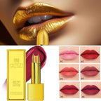 Glitter Shimmer Gold Lipstick Long Lasting Waterproof Cosmetic Gold Brick Tube mbzr