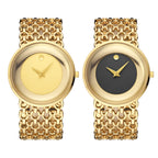 YaLaLuSi Full Gold Hollow Chain Ladies Watch Minimal Rhinestone Dot Dial Luxury Quartz Wristwatch Elegant Women  Gift
