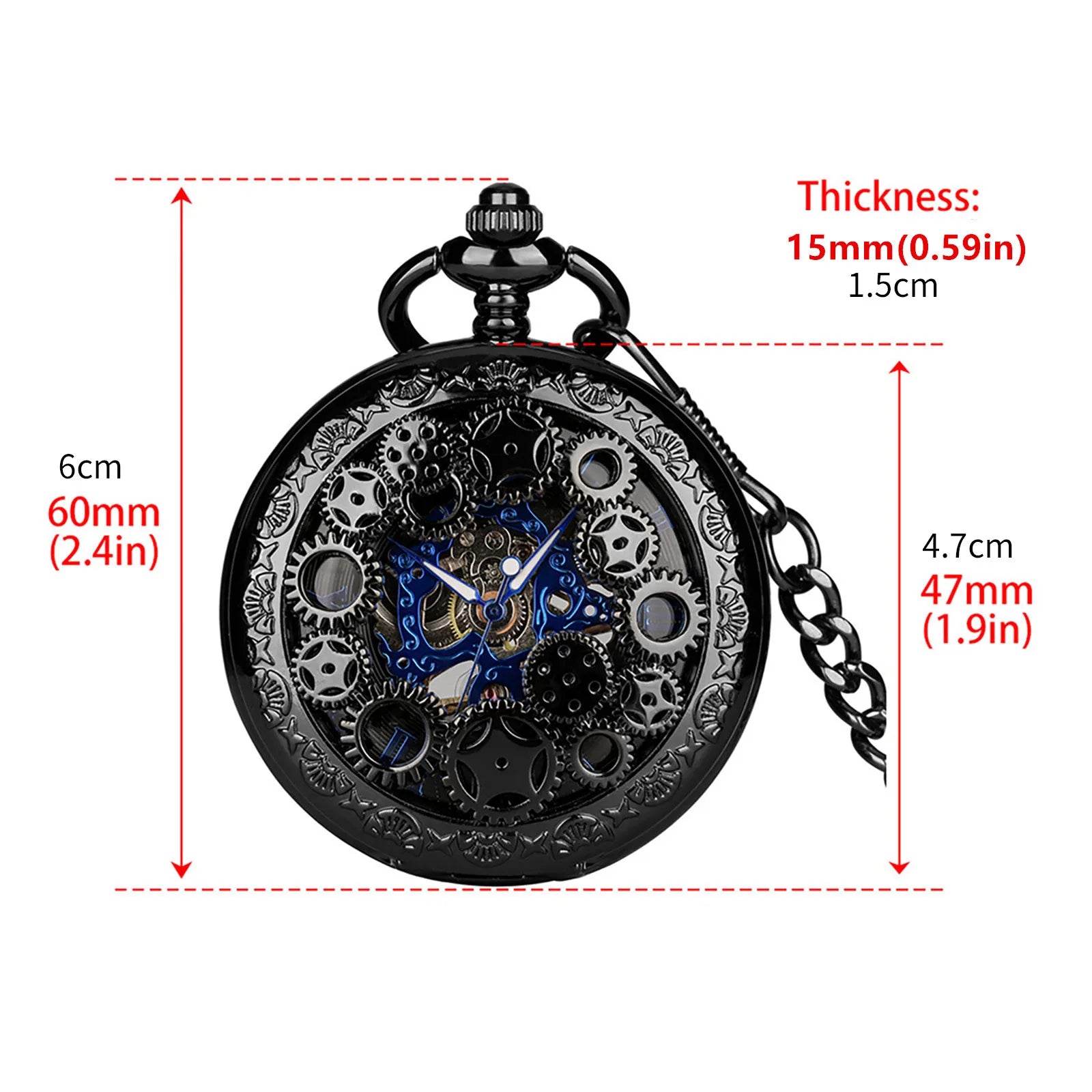 Mechanical Skeleton Pocket Watch with Roman Numerals, Classic Open Face Silver Fob Watch for Men Women