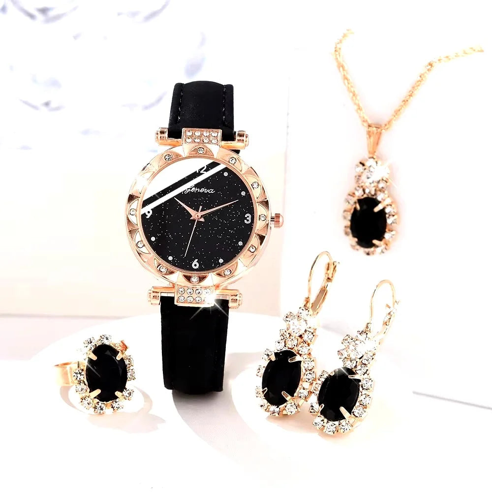 Womens Watches 5Pcs Set Luxury Rhinestone Women Fashion Elegant Wristwatch Quartz Watch For Girl WristWatch Bracelet Gift mbzr