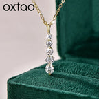 OXTAO Long 5-Stone Moissanite Pendant Necklace D VVS1 for Women Clavicle Chain Necklace Fine Jewelry Gift 14K Gold Filled