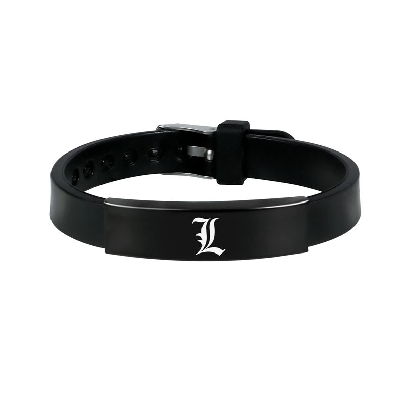 Anime Death Note Black Silicone Cuff Bangle Stainless Steel Bracelets Gift Jewelry for Women and Men Fans Collection