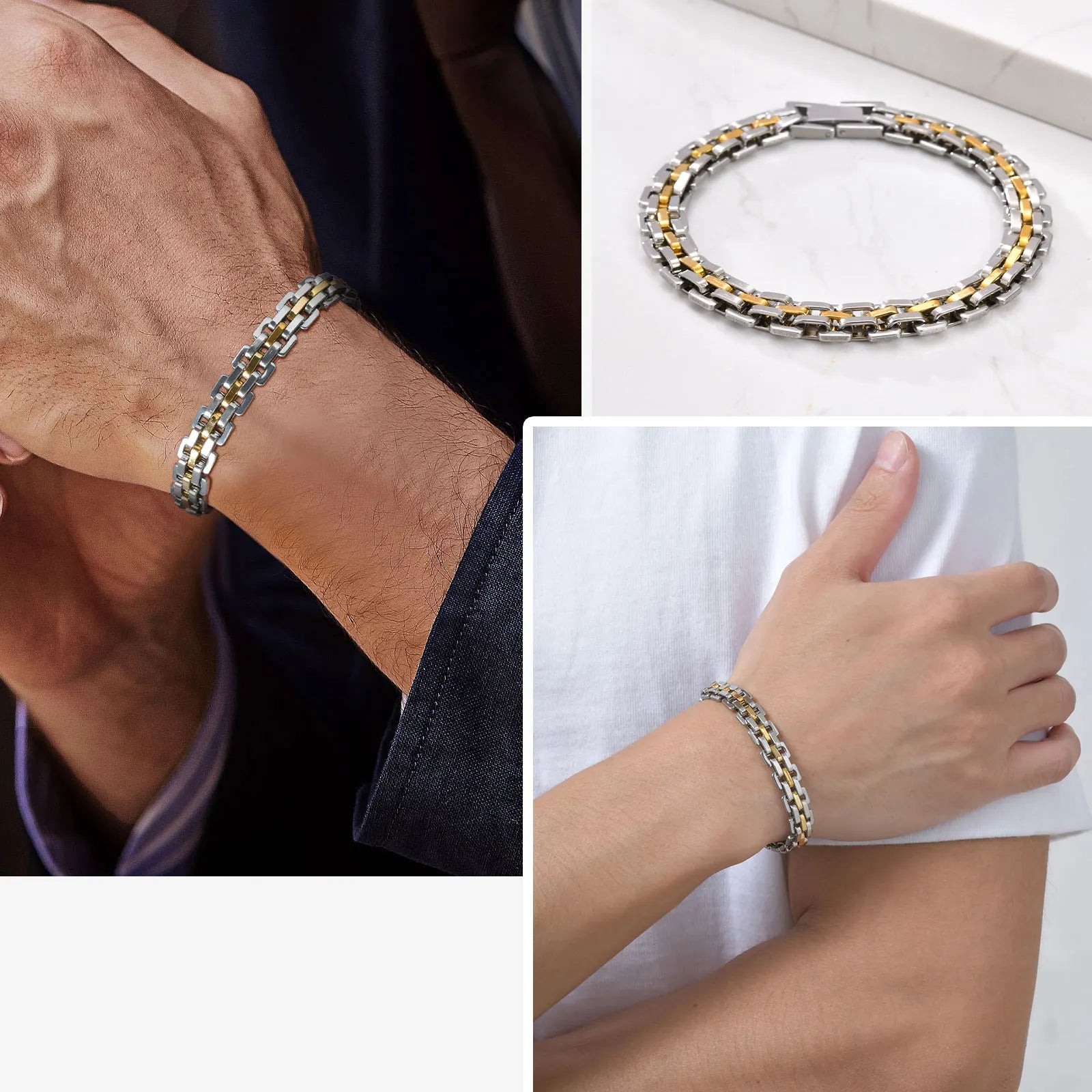 Vnox Trendy Strap Chain Bracelets For Men Boys Stainless Steel Links Thick Wtach Band Wristband Punk Hand Jewelry