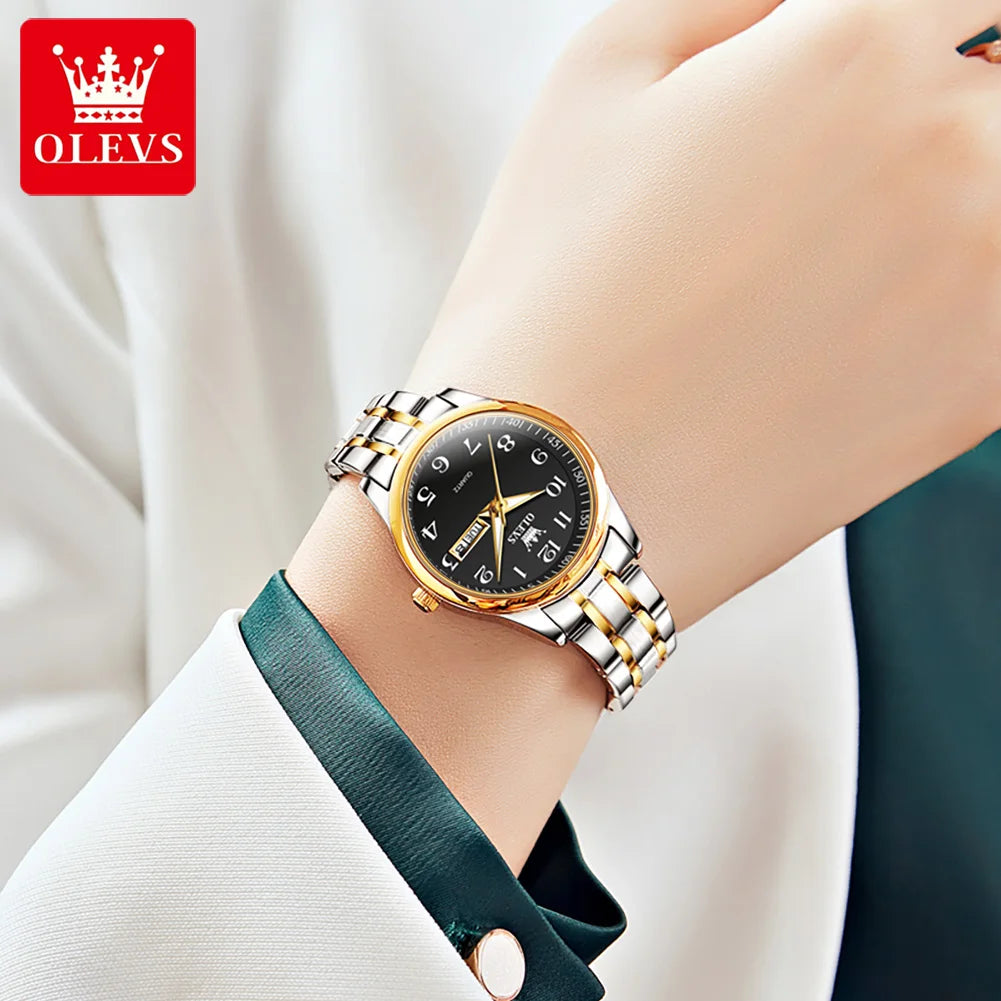 OLEVS 5567 Fashion Original Quartz Movement Women Watch Week Date Display Calendar Window 30m Waterproof Large Numeral Dial HD Luminous Watch