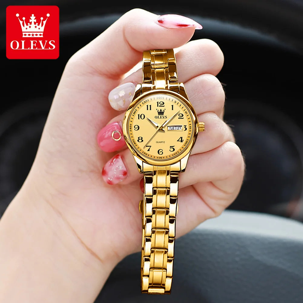 OLEVS 5567 Fashion Original Quartz Movement Women Watch Week Date Display Calendar Window 30m Waterproof Large Numeral Dial HD Luminous Watch