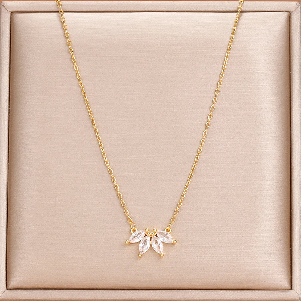 Simple Stainless Steel Horse Eye Zircon Necklace Fashion Elegant Crystal Collarbone Chain For Women Trendy Jewelry Accessories
