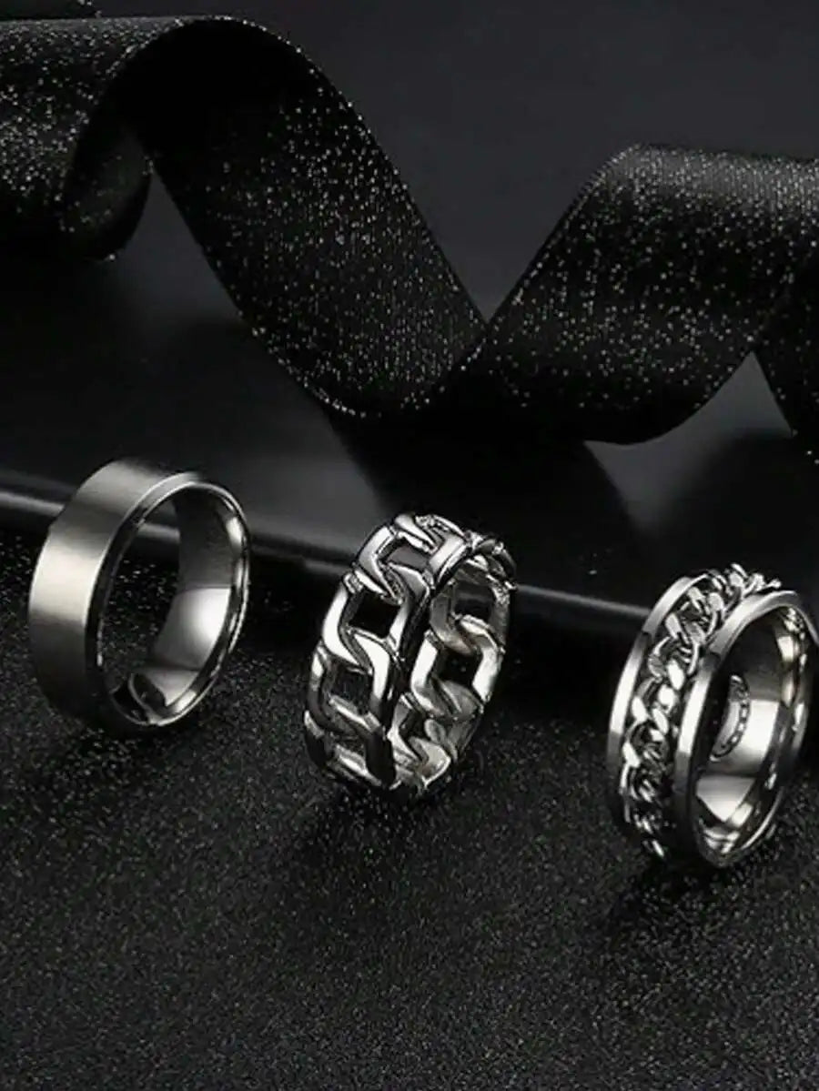 3pcs/Set Stylish Stainless Steel 8mm Matte Wedding Ring Set For Men's Everyday Use Valentine's Day Jewelry Holiday Engagement