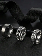 3pcs/Set Stylish Stainless Steel 8mm Matte Wedding Ring Set For Men's Everyday Use Valentine's Day Jewelry Holiday Engagement