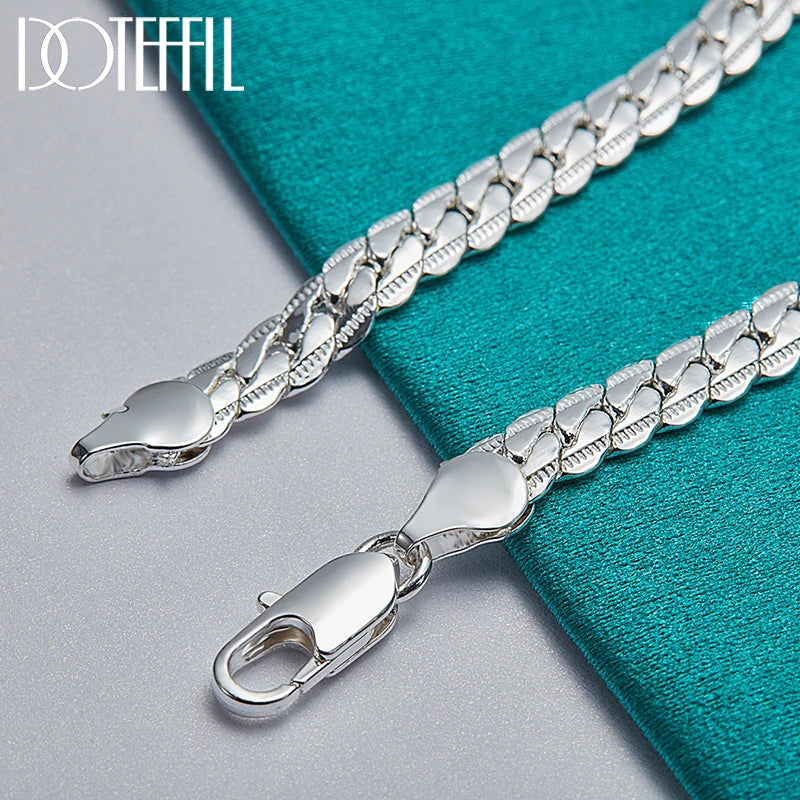 S925 Sterling Silver 6mm Flat Side Chain Bracelet 18-20cm Adjustable Lobster Clasp Anti-allergy Never Fade Minimalist Luxury Wedding Engagement Fine Jewelry Gift For Men Women