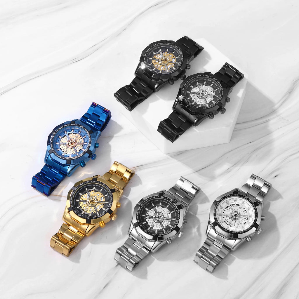 Men's Imitation Mechanical Quartz Watch Stainless Steel Strap Waterproof Watch Luminous Hands Dial Calendar Available mbzr