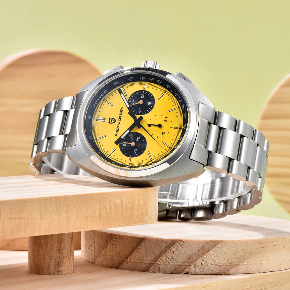 PAGANI DESIGN Men's Watch Yellow Dial Quartz Chronograph Watch Men Japan VK63 Sapphire glass Wrist Watch Men 2026 New Waterproof