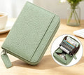 Light Green Lychee Grain Faux Leather Zipper Card Wallet, Compact Multi-Slot Accordion Card Holder with Coin Pocket & Cash Compartment, Mini Portable Credit Card Purse with Small Pull Tab for Women Daily Carry
