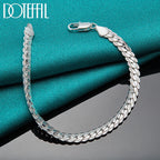 S925 Sterling Silver 6mm Flat Side Chain Bracelet 18-20cm Adjustable Lobster Clasp Anti-allergy Never Fade Minimalist Luxury Wedding Engagement Fine Jewelry Gift For Men Women