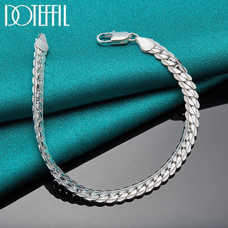 S925 Sterling Silver 6mm Flat Side Chain Bracelet 18-20cm Adjustable Lobster Clasp Anti-allergy Never Fade Minimalist Luxury Wedding Engagement Fine Jewelry Gift For Men Women