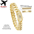 14K Gold Plated Miami Cuban Link Chain Bracelet The New Gold-Plated Craftsmanship Waterproof Fade-Resistant Non-Allergenic Hypoallergenic Material Thickened Link Chain Hip-Hop Jewelry for Men Women Valtentine's Day Gift