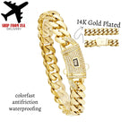 14K Gold Plated Miami Cuban Link Chain Bracelet The New Gold-Plated Craftsmanship Waterproof Fade-Resistant Non-Allergenic Hypoallergenic Material Thickened Link Chain Hip-Hop Jewelry for Men Women Valtentine's Day Gift