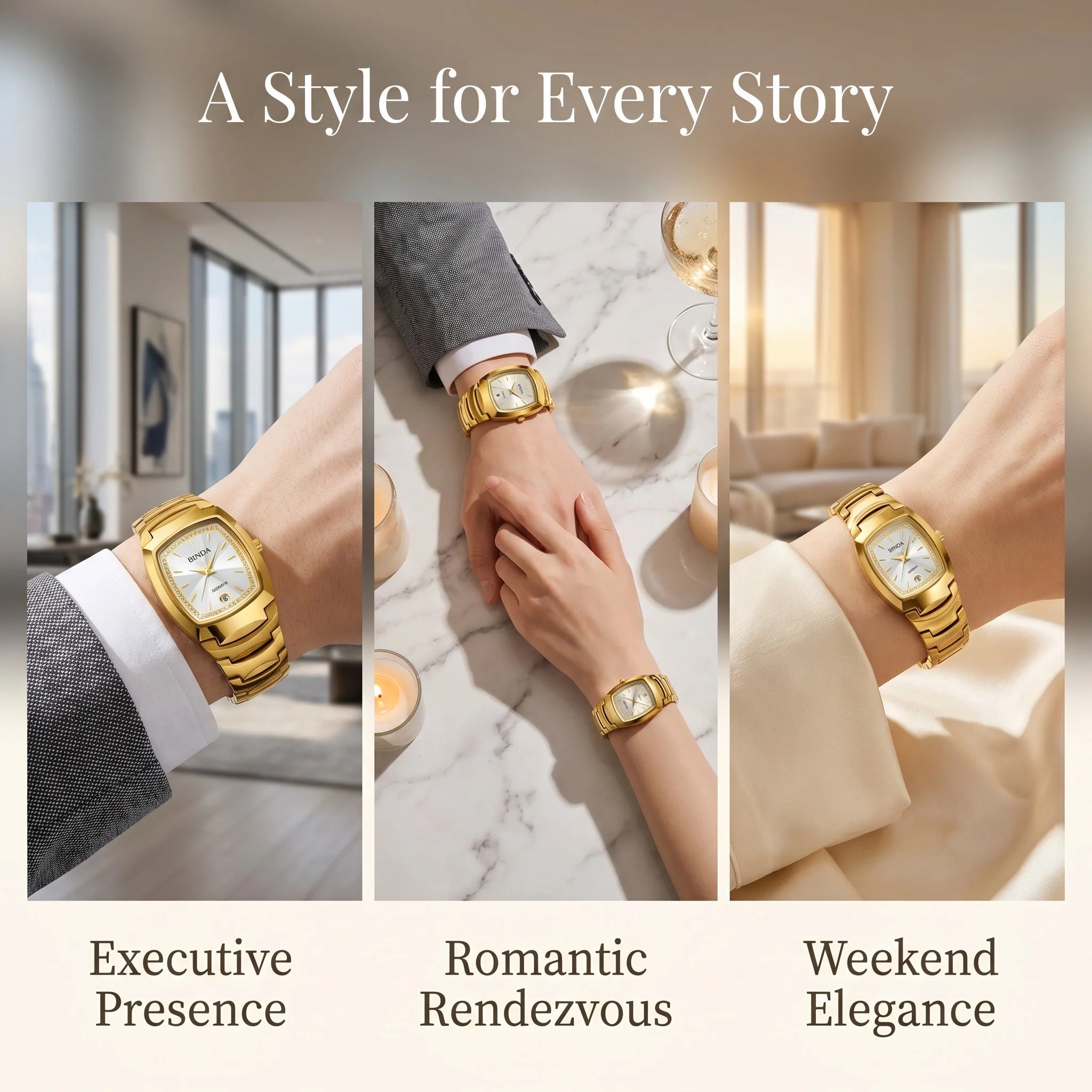 2PCS Couple Watches Luxury Fashion Men Women Matching His and Hers Quartz Watches Simple Band with Gift Box mbzr