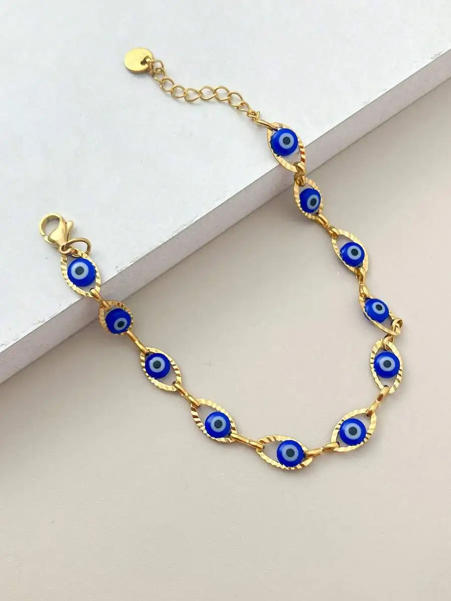 1pc Vintage Elegant Minimalist Stainless Steel Navy Eyeball Tennis Bracelet, Gift For Women, Suitable For Date, Parties, Holiday
