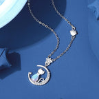 European Sparkling S925 Sterling silver Pave AAA CZ Cat Moon Pendant Necklace Clavicular Chain For Women Birthday Gift Jewelry