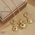 Minimalist Puffy Heart Jewelry Set, Rose Gold Snake Chain Necklace & Heart Drop Earrings, Elegant Daily Wear Jewelry