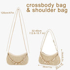 Bohemian Summer Straw Shoulder Bag with Ocean Shell, Starfish for Women Beach Vacation & Tropical Getaways Wrapped Handbags Ladies Handheld Crossbody Bags Totes mbzr