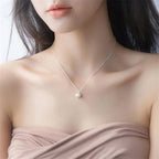 Sterling Silver Shell Pearl Crystal Clavicle Pendant Necklace