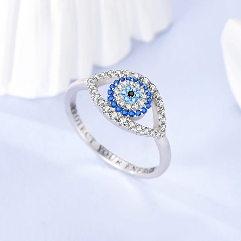 MULA Wedding Band Rings for Women Man 925 Sterling Silver Evil Eye Hand Celtic Knot Four-Leaf Clover Ring Stackable Jewelry Gift