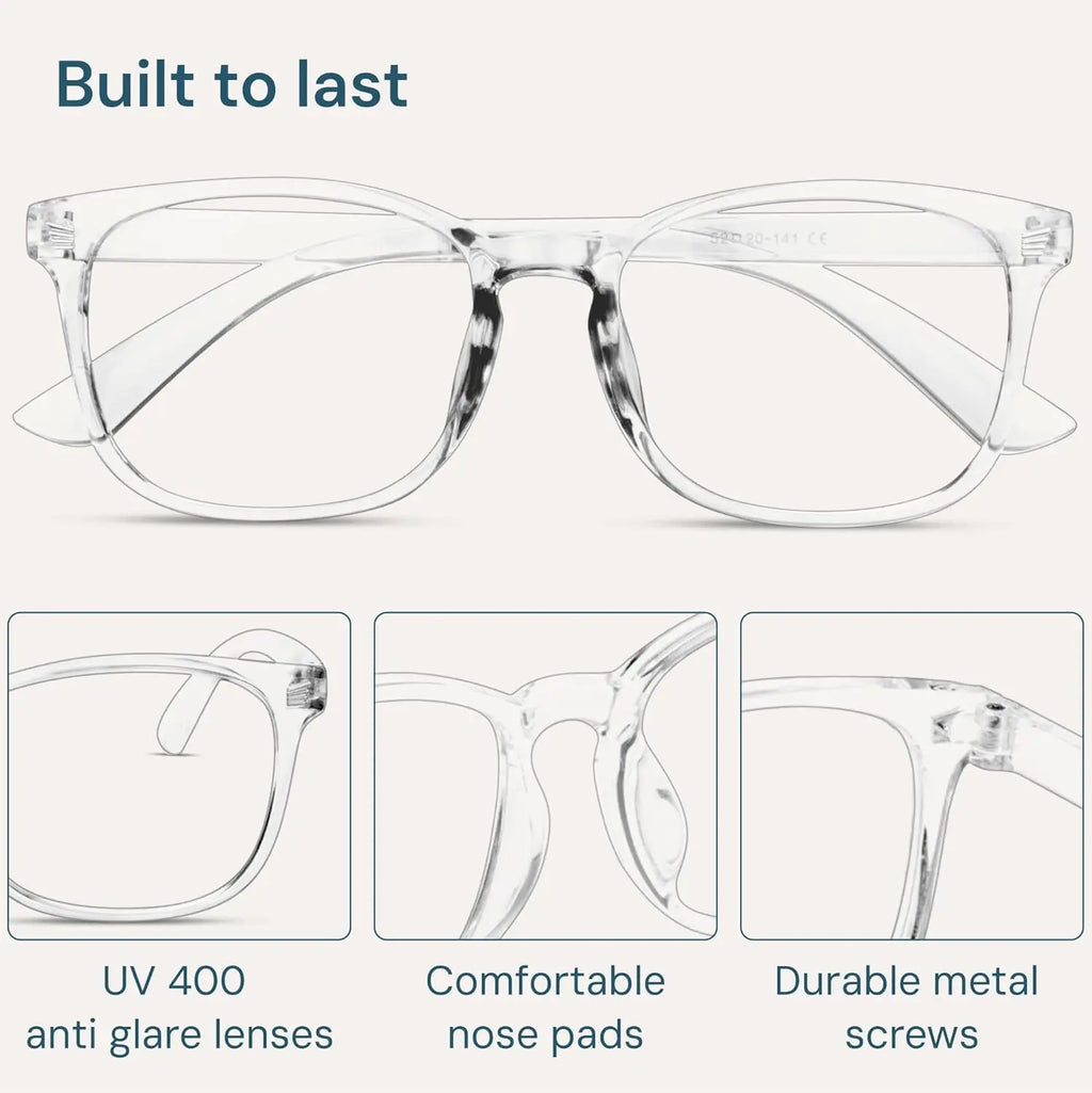 Clear Blue Light Glasses for Computer & Gaming - Anti UV, Scratch-Resistant, Comfort Fit mbzr
