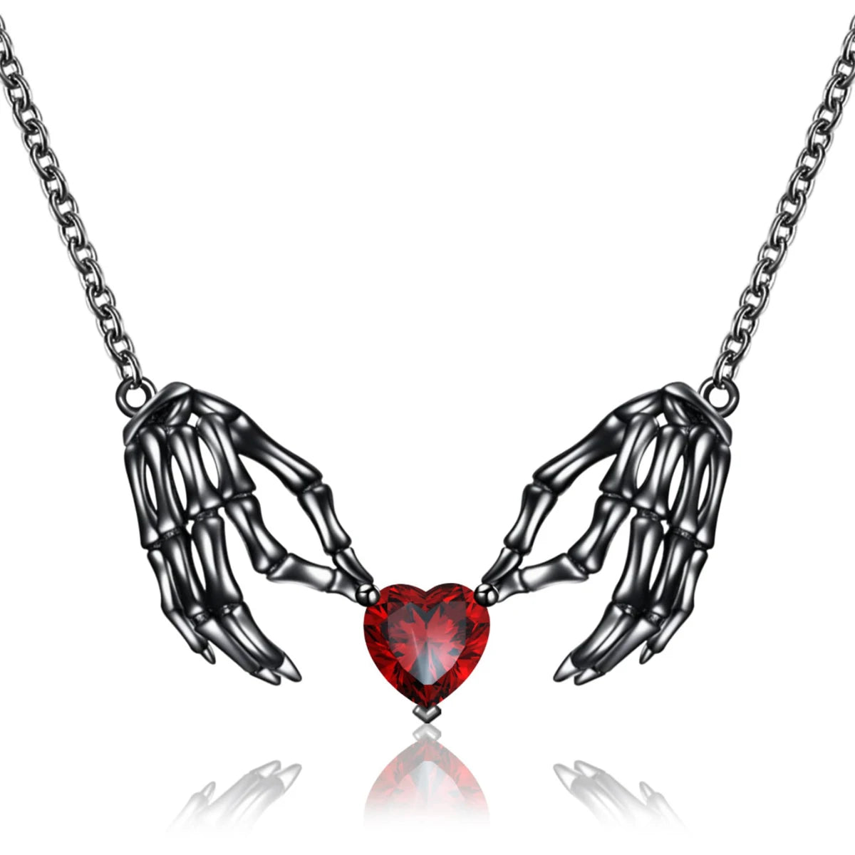 Bat Wings and Heart-Shaped Resin Pendant Necklace - Dark Fantasy Style Alloy Chain Casual Fashion Accessories