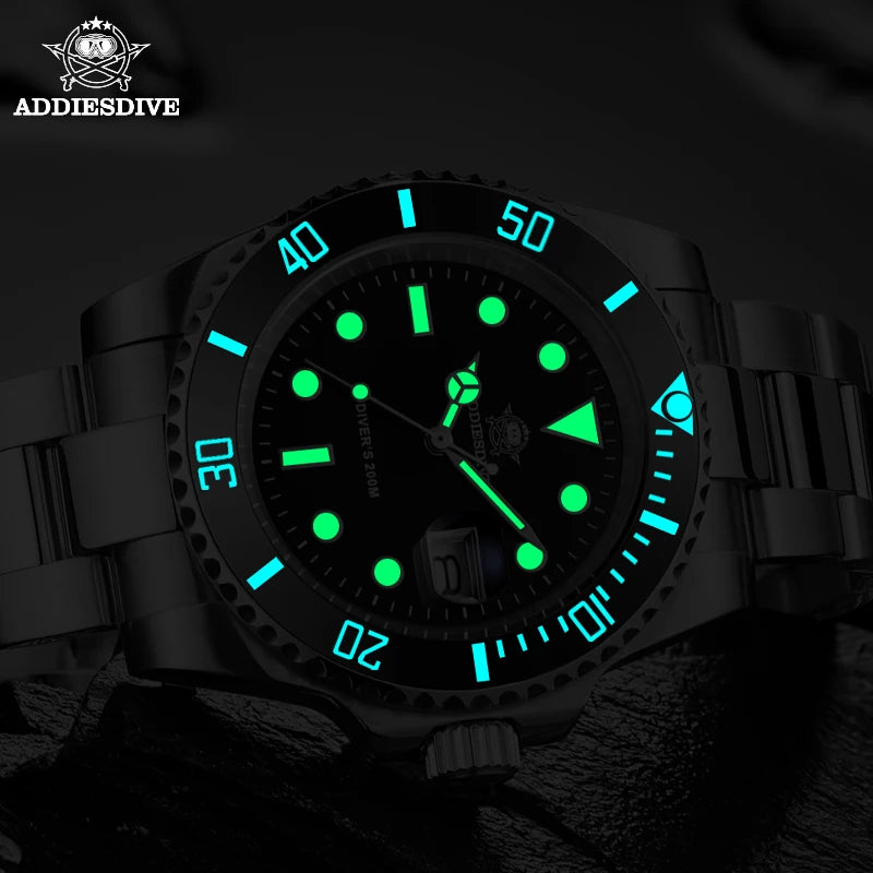 ADDIESDIVE stainless steel watch men's European and American business casual quartz watch 200m waterproof outdoor analog watches