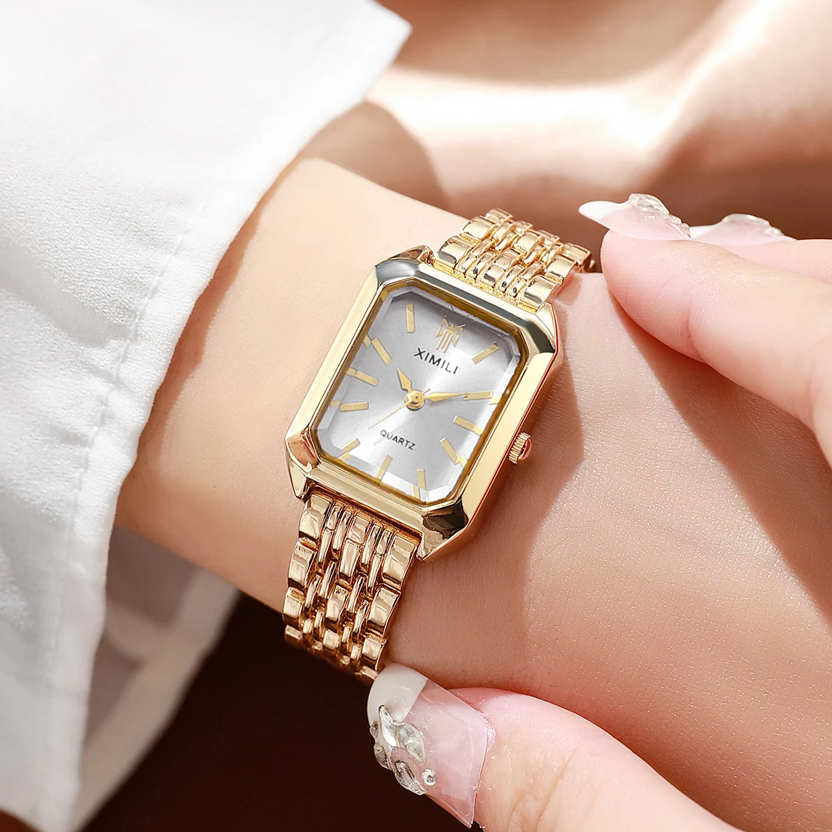 1/2/4PCS Luxury Women Watches Fashion Rectangle Woman Quartz Watch Stainless Steel Band Wristwatches Reloj Mujer（Without Box） mbzr