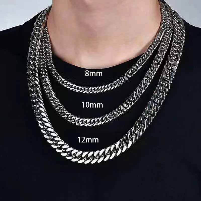 HNSP 316L Stainless Steel Cuban Chain Necklace For Men Neck Male Jewelry Accessories Gift 8mm-14mm Thick Heavy Chains