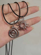 Y2K spiral swirl stainless steel pendant necklace unisex vintage handmade braided leather design