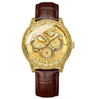 1pcs Men's Gold Leather Band Luxury Business Moon Phase Quartz Watch for Party Holiday Gift mbzr