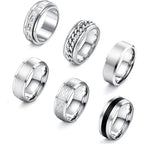 6Pcs Mens Rings 316L Stainless Steel for Men Women Vintage Thumb Engagement Ring Wedding Band Fidget Ring Set Jewel Gift