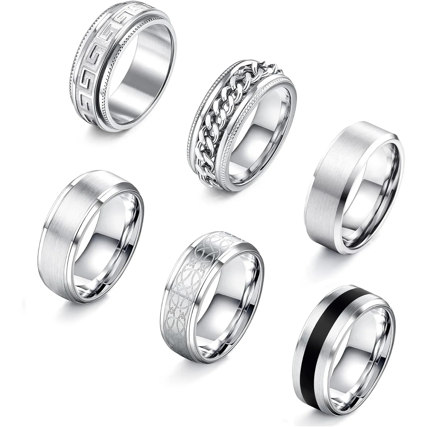 6Pcs Mens Rings 316L Stainless Steel for Men Women Vintage Thumb Engagement Ring Wedding Band Fidget Ring Set Jewel Gift