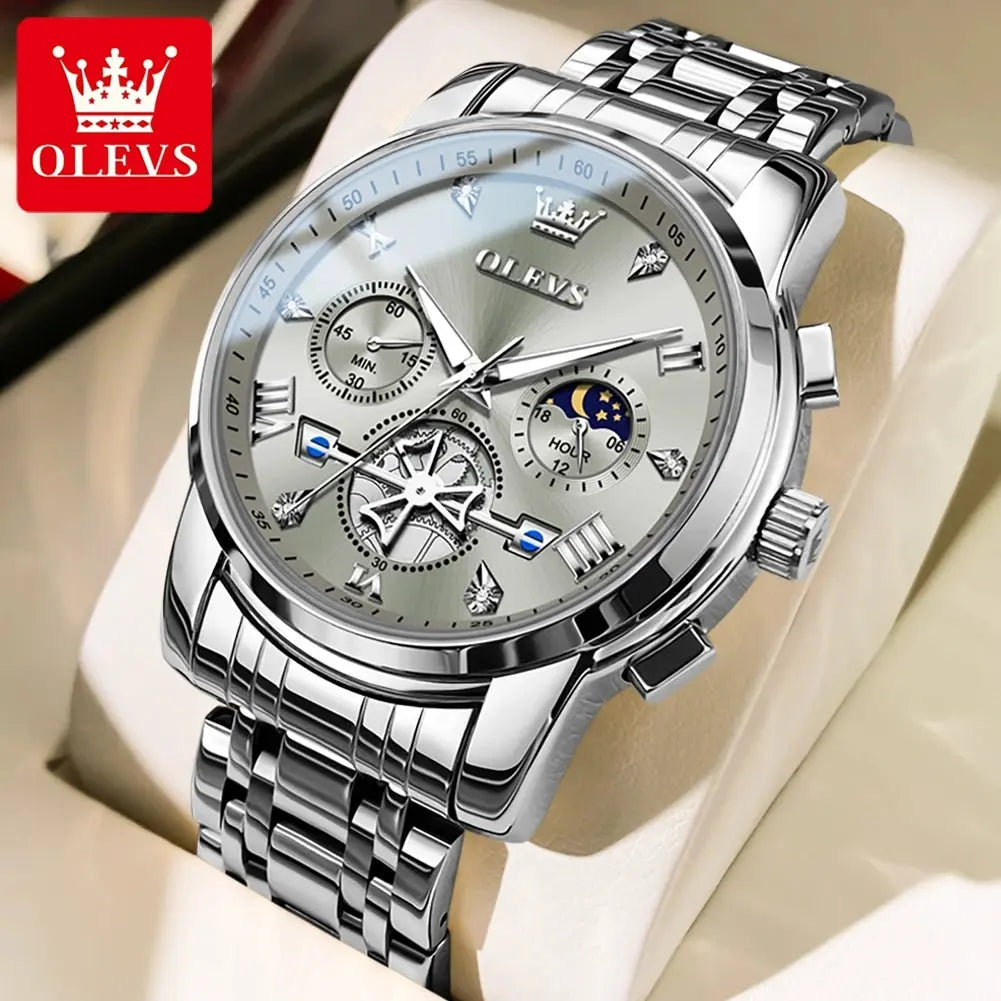 OLEVS 2856 Skeleton Moon Phase Chronograph Watch mbzr