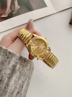 1pc Minimalist Gold Square Face Quartz Women Watch, Suitable For Daily Decoration