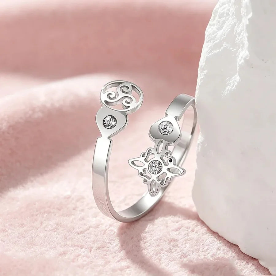 CoolTime Celtic Trinity Knot Ring For Women Zircon Stainless Steel Open Ring Sparkling Triquetra Amulet Wicca Jewelry Gift