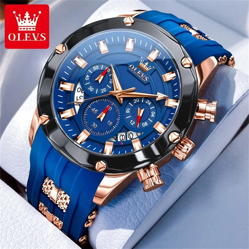 OLEVS 9991 Top Trendy Men's Watch Waterproof Silicone Strap Luxury Multifunctional Chronograph Brand Sports Quartz Men's Watch mbzr