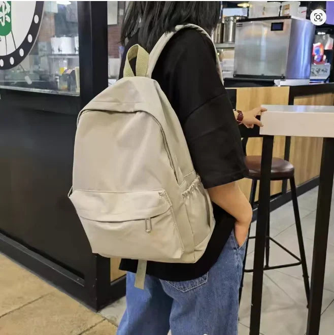 Simple Solid Color Backpack Women Nylon School Bags for Teenager Girls Bookbag Lady Travel Backbag Shoulder Bag