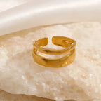 Stainless Steel Irregular Double Layer Open Rings for Women Gold Color Couple Wedding Ring Trendy Elegant Aesthetic Jewelry New