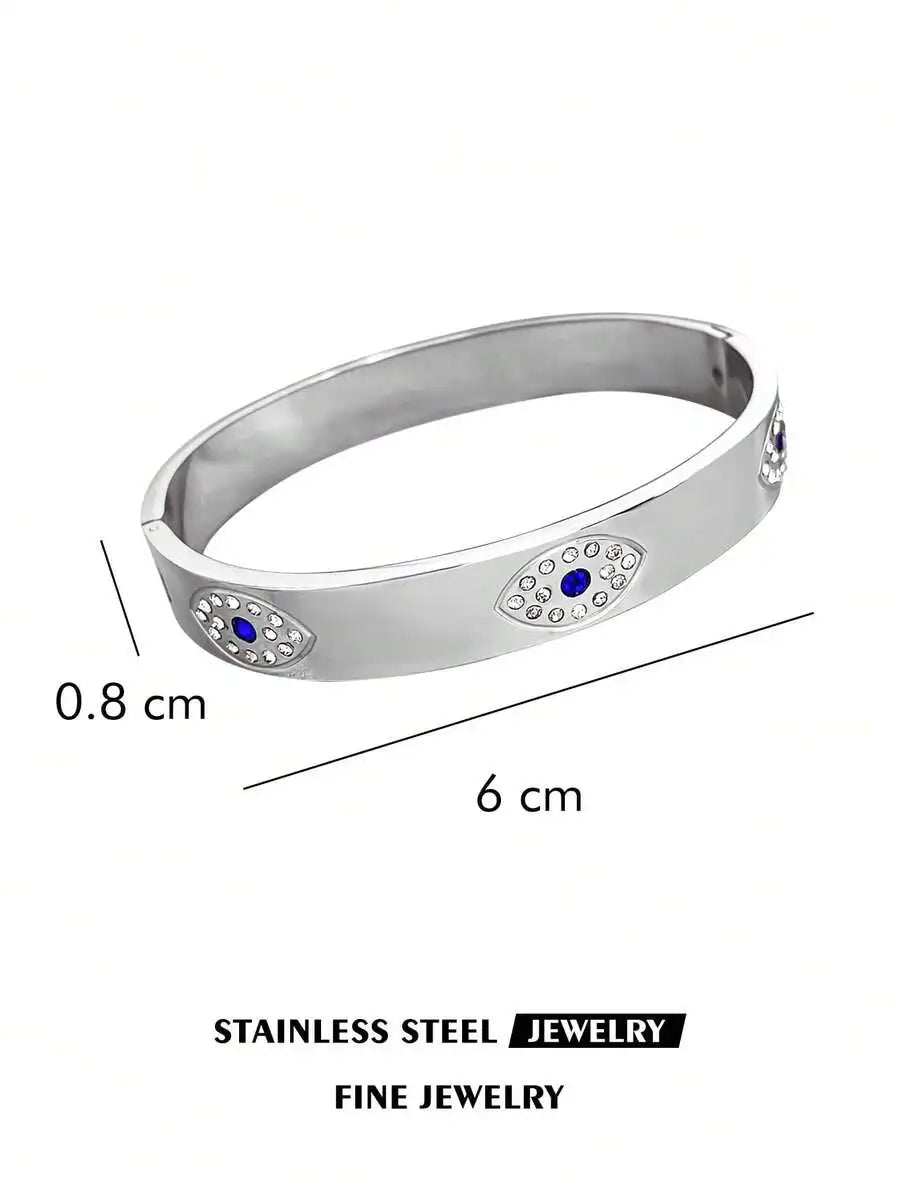 Gold Plated Stainless Steel Evil Eye Cuff Bracelet Bohemian Style For Women